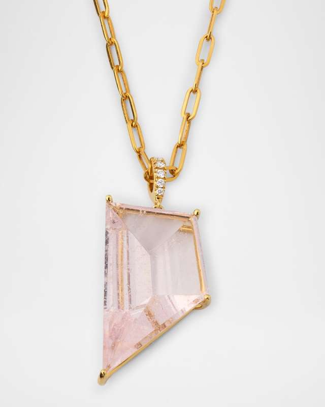 Sparkling Mermaid 18K Yellow Gold Morganite and Diamond Pendant Necklace